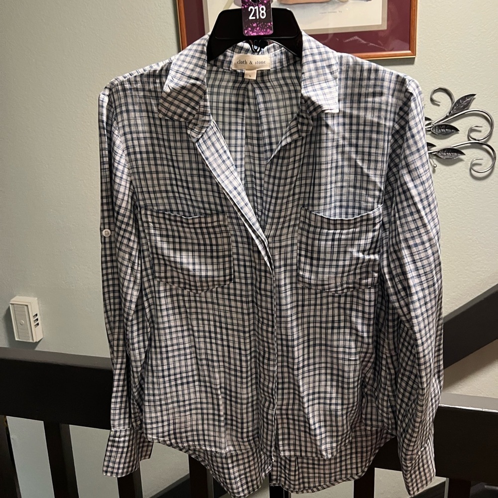 Cloth & Stone Gray Plaid Button Down Shirt #OC218